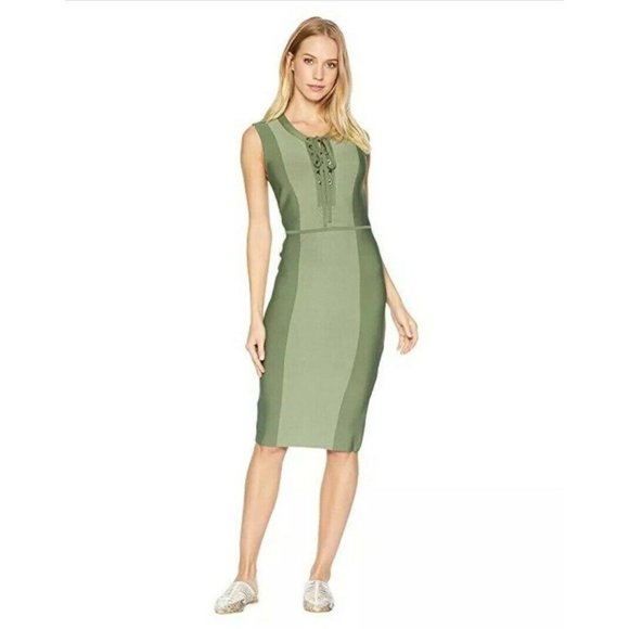 NWT BCBGMAXAZRIA Lace-Up Colorblock Sheath Dress - Picture 2 of 16